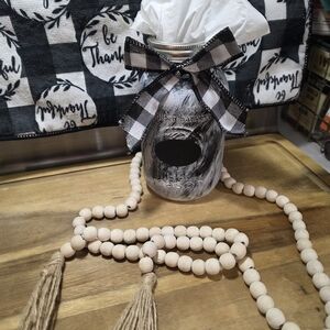 Rustic Mason Jar Tissue Holder with Black and White Bow